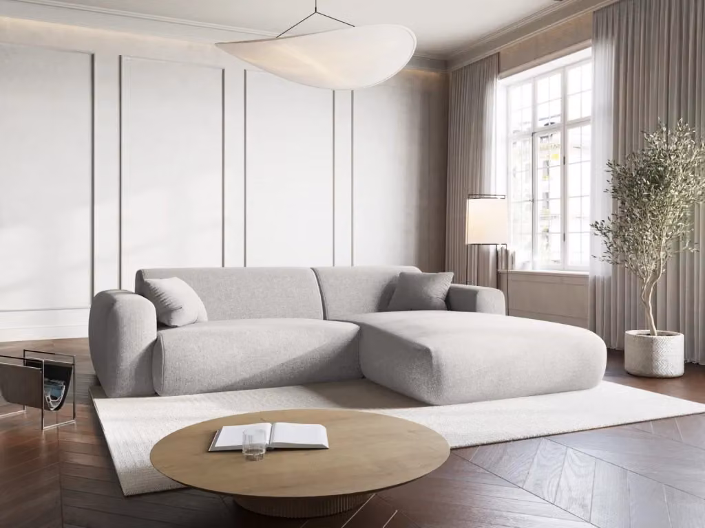 Divano angolare destro Nolio Cosmopolitan Design a 4 posti in ciniglia grigio chiaro L 235 x P 170 x H 72 cm – 2