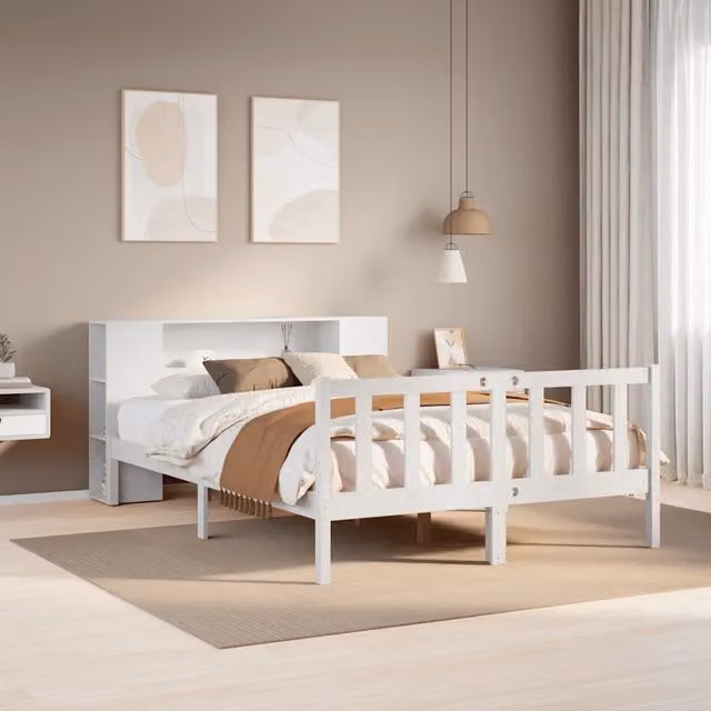 Letto Libreria senza Materasso Bianco 160x200 cm Legno di Pino 3321662