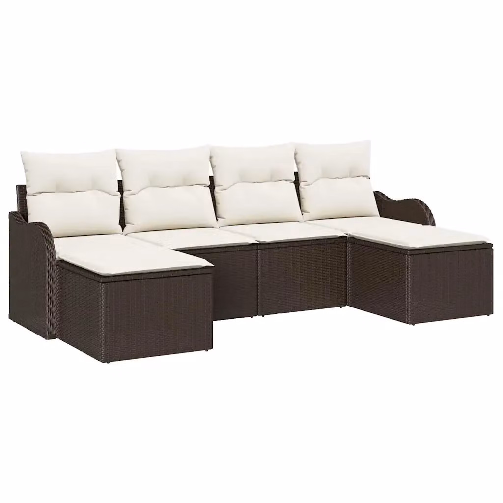 Set Divano da Giardino vidaXL 6 Pezzi in Polyrattan Marrone con Cuscini e Ottoman per Terrazza e Giardino – 2