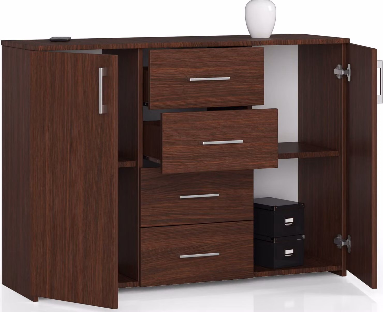 Cassettiera con 4 cassetti e 2 ante, 110x80x35, soggiorno, Venga