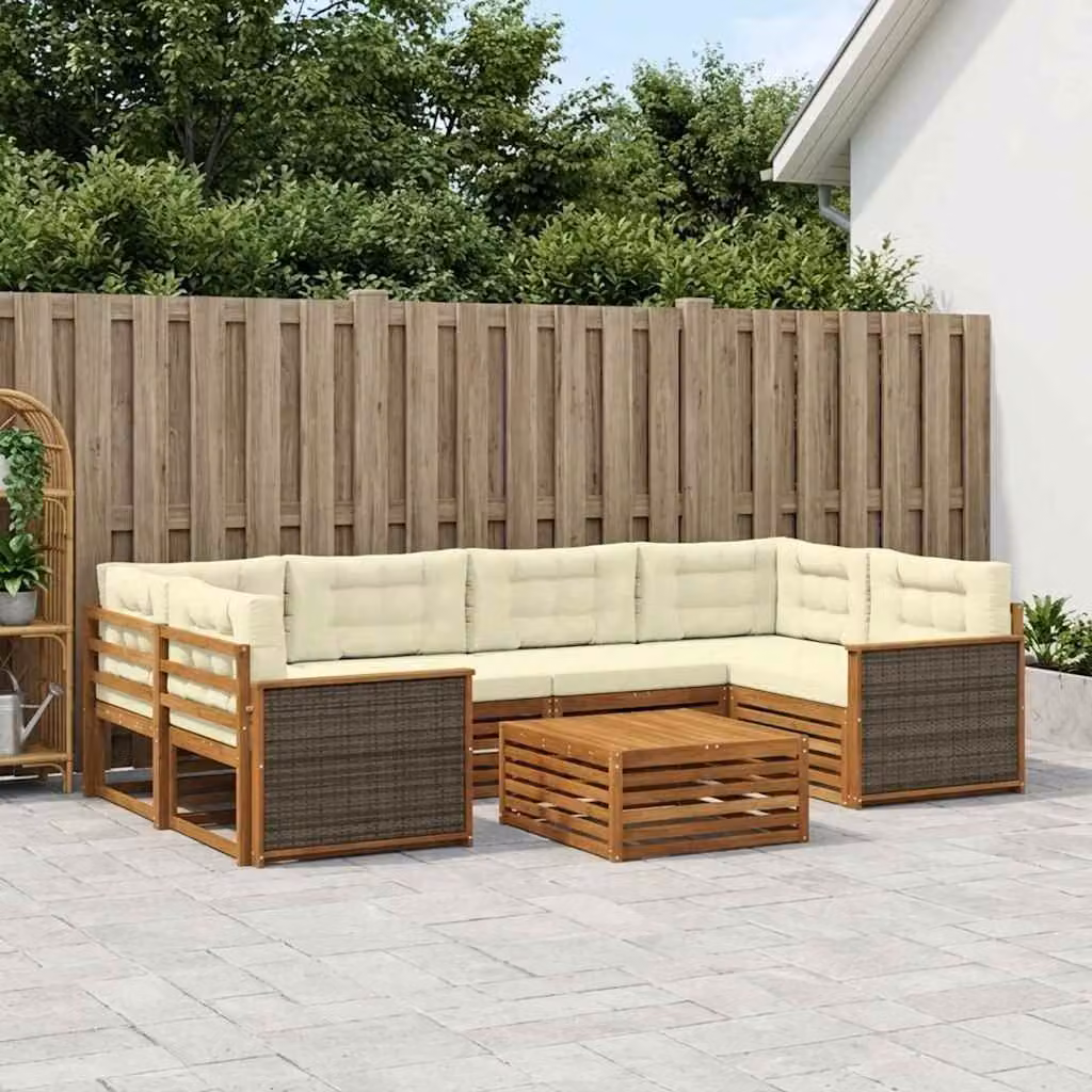 Set di divani da esterno moderno vidaXL in legno di acacia, 7 pezzi, colore beige e marrone