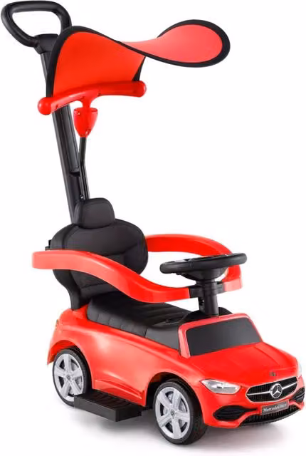 Auto a spinta 3 in 1 Mercedes rossa con capottina regolabile L/P/H: 84 x 39 x 90 cm