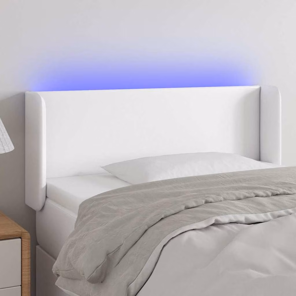 Testiera per letto vidaXL in similpelle bianca con illuminazione LED e porta di ricarica USB, L 103 cm, P 16 cm, H 78-88 cm