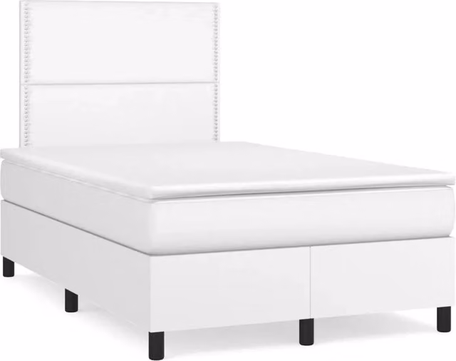 Letto con giroletto a molle, materasso e illuminazione LED vidaXL, color bianco, in similpelle e tessuto, L/P/H: 120 x 200 cm