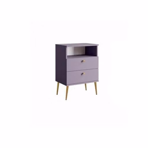 Comodino con 2 Cassetti e Vanos - Viola con Piedi in Metallo Dorato - Collezione Aurora