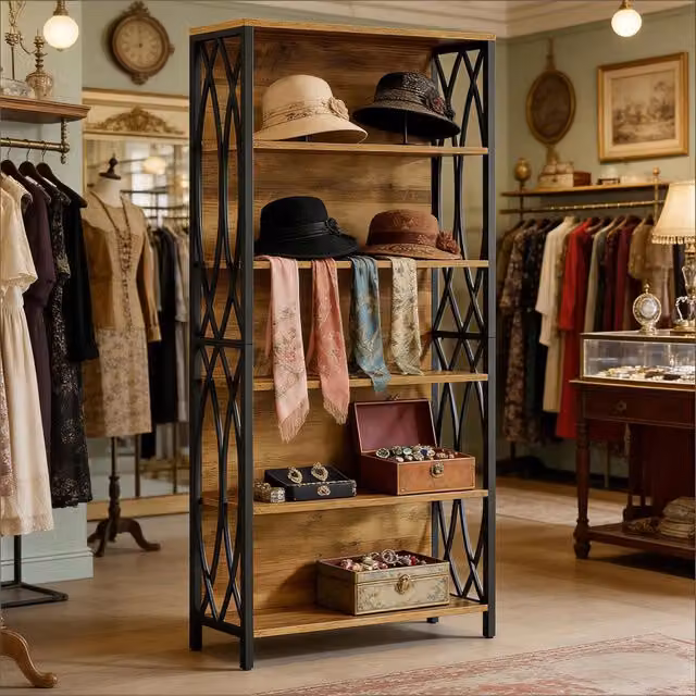 Libreria con decorazione a tralci in MDF e metallo nero e marrone