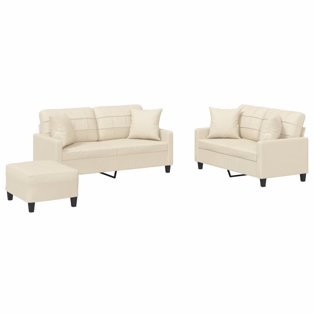 Set di Divani 3 pz con Cuscini Crema in Pelle finta