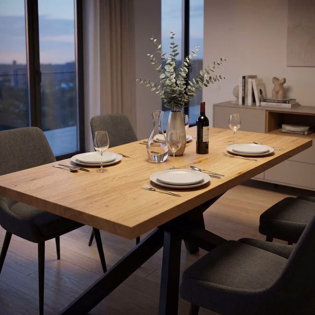 Milani Home - tavolo da pranzo fisso 250 x 100 x 76 cm, quercia chiaro, legno e metallo