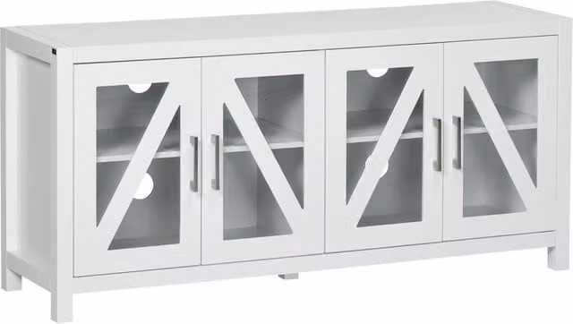 Mobile TV per televisori fino a 58 pollici con 4 ante in vetro e ripiani regolabili ¨C zephmum ¨C 130x35x60 cm bianco