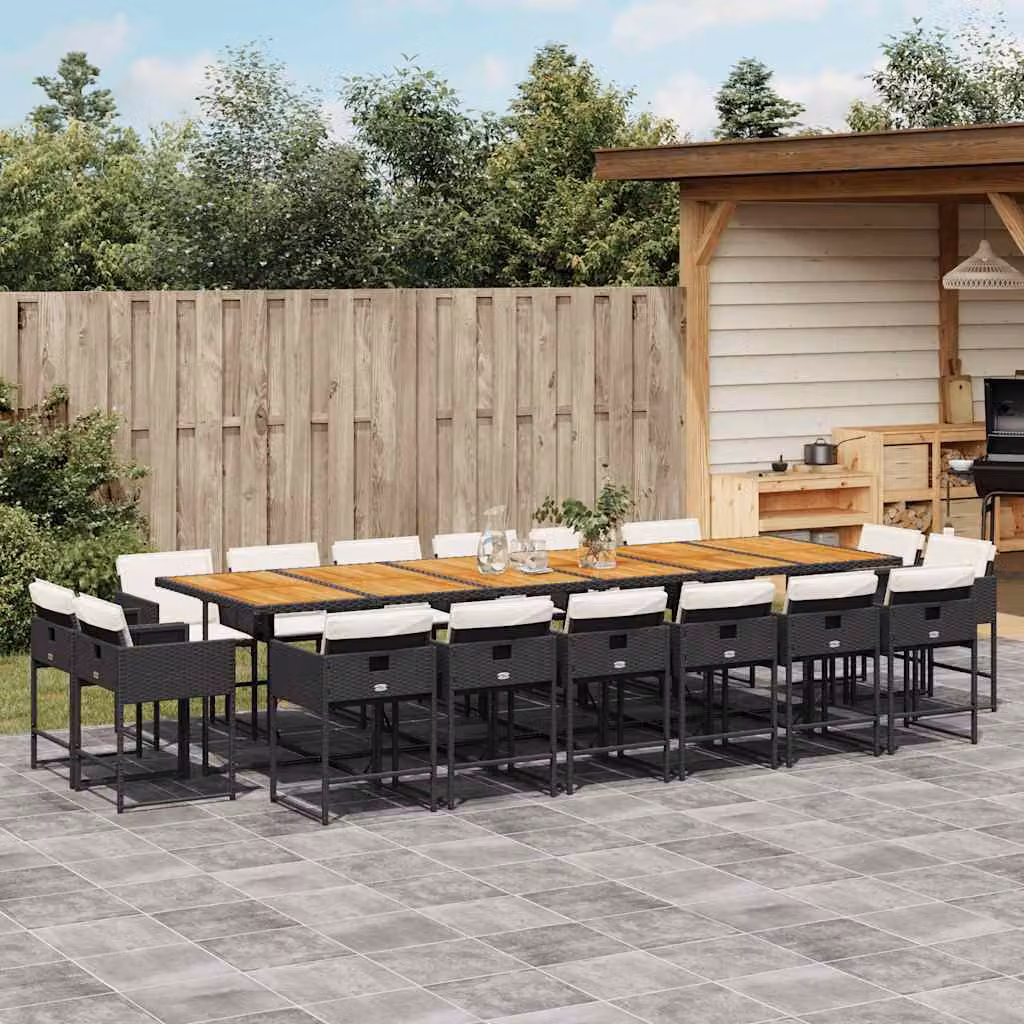 vidaXL Set da Pranzo da Giardino 17 pz in Polyrattan e Legno di Acacia con Cuscini Nero, Beige e Bianco – 1