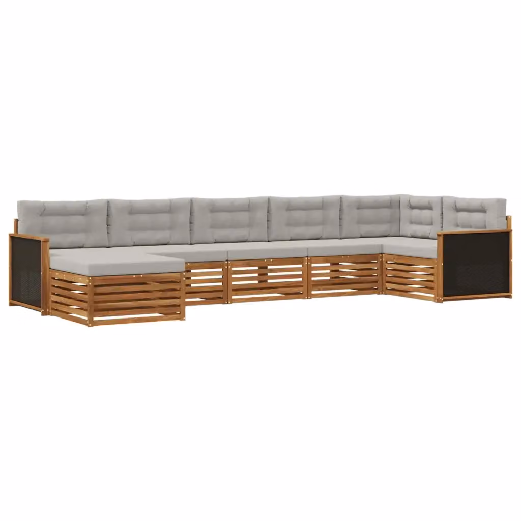 Set di divani da esterno a L vidaXL in legno di acacia con cuscini, 7 pezzi, Beige e Grigio – 2