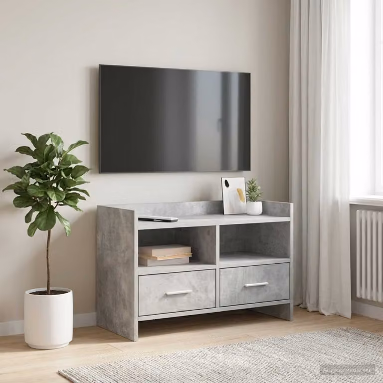 Mobile TV vidaXL moderno in legno ingegnerizzato e MDF, Grigio Cemento, L 71,5 cm x P 33 cm x H 47 cm