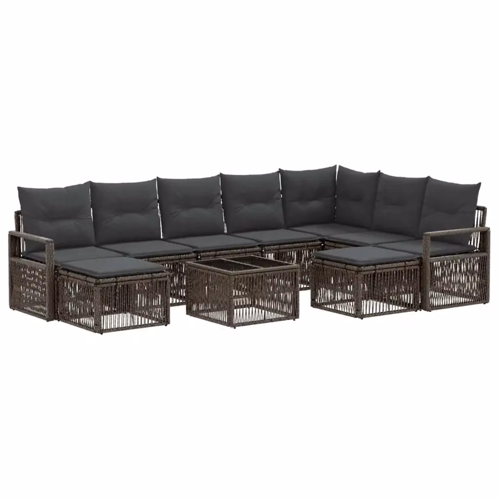 Set Divano da Giardino 10 Pezzi vidaXL Grigio con Poltrone, Elementi Angolari, Ottoman e Tavolino da Caffè in Polyrattan e Metallo – 2
