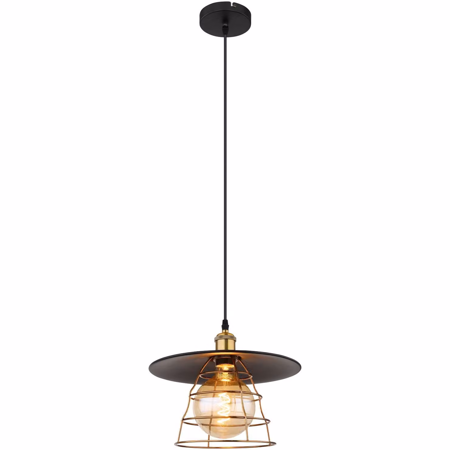 Globo Lighting lampada a sospensione metallo nero opaco, maglia metallica ottone antico, metallo nero opaco, cavo PVC nero, regolabile in altezza, regolabile in altezza, accorciabile, ø: 300mm, H: 1500mm, escl. 1x E27 60W 230V