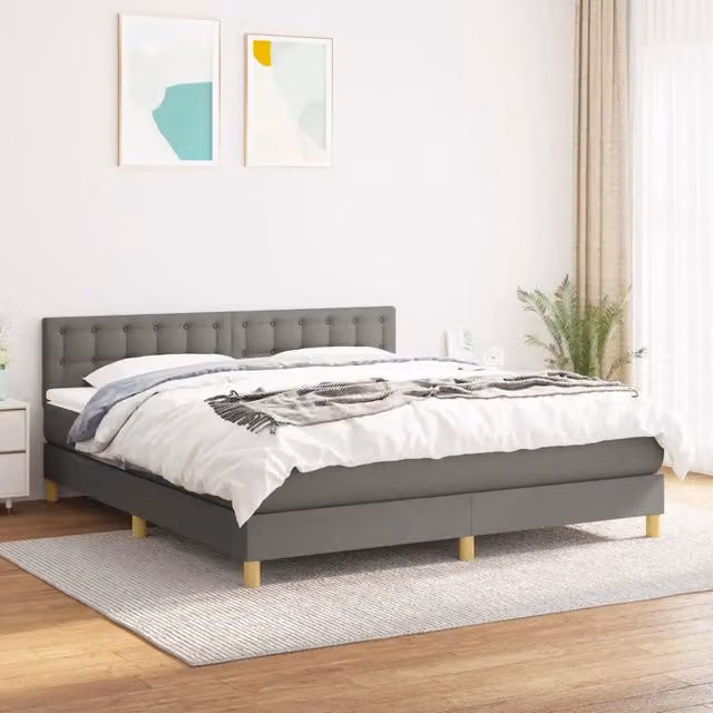 Letto Ibrido con Giroletto a Molle e Materasso vidaXL in Tessuto Grigio e Bianco L/P/H: 160 x 200 x 78 cm – 1
