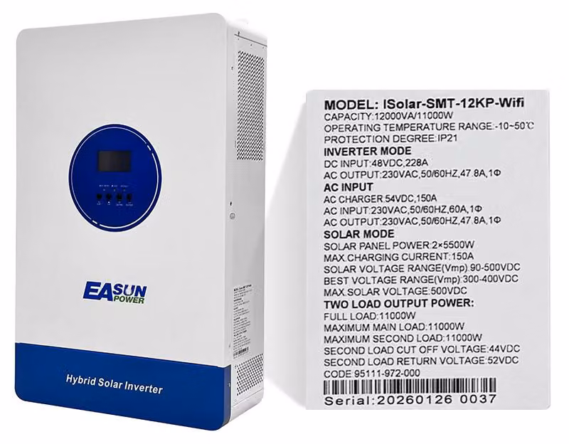 Inverter ibrido da 36 kW, 48 V, con Wi-Fi - Trifase 380 V - Doppio caricabatterie solare MPPT