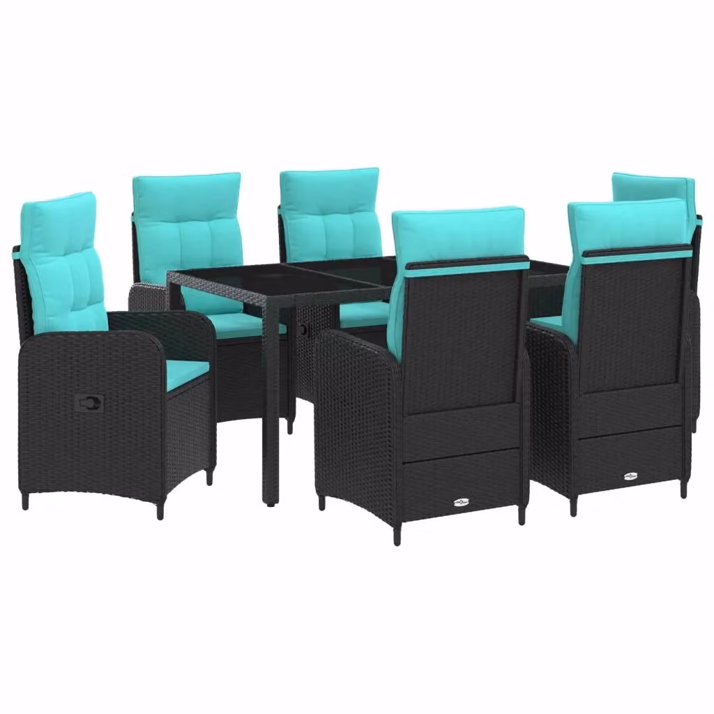 Set da pranzo per esterni vidaXL in polyrattan moderno con tavolo in vetro e 7 pezzi color turchese – 2