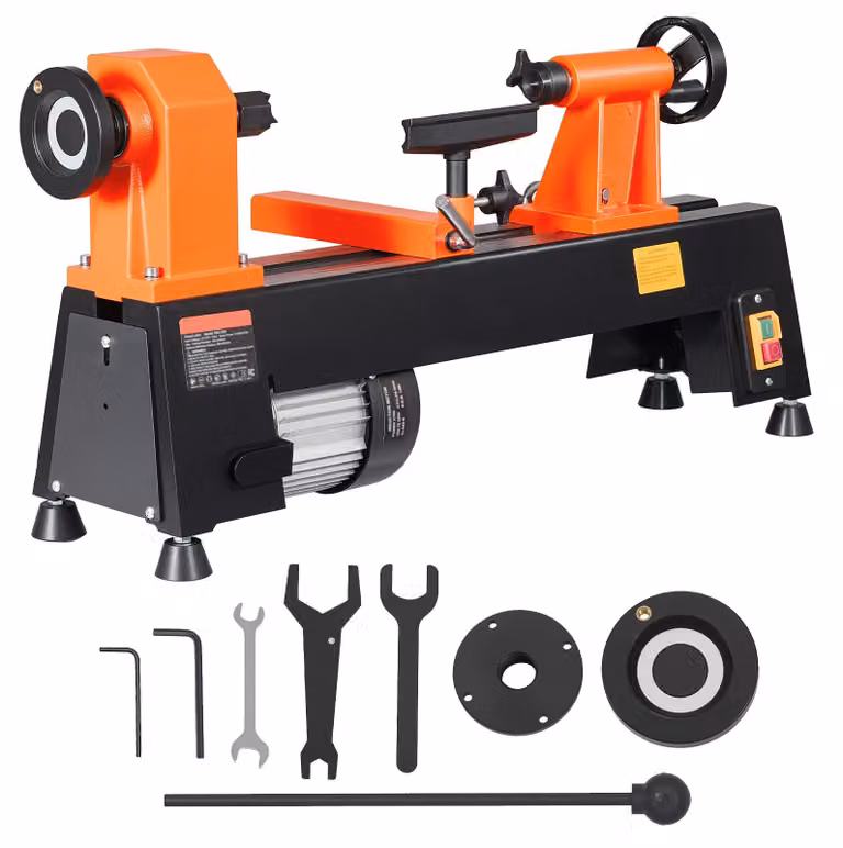 SucceBuy, tornio da banco 254 x 465 mm, modello 1/2 HP, con 5 velocità, ideale per principianti e hobbisti, dotato di protezione contro il surriscaldamento, struttura in metallo robusta e completo set di accessori per la lavorazione di legno tenero e duro
