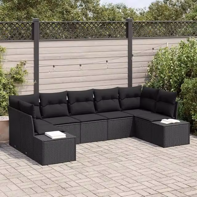 Set Divano da Giardino 7 pz 7-Numero di posti Nero Poly Rattan 3355882