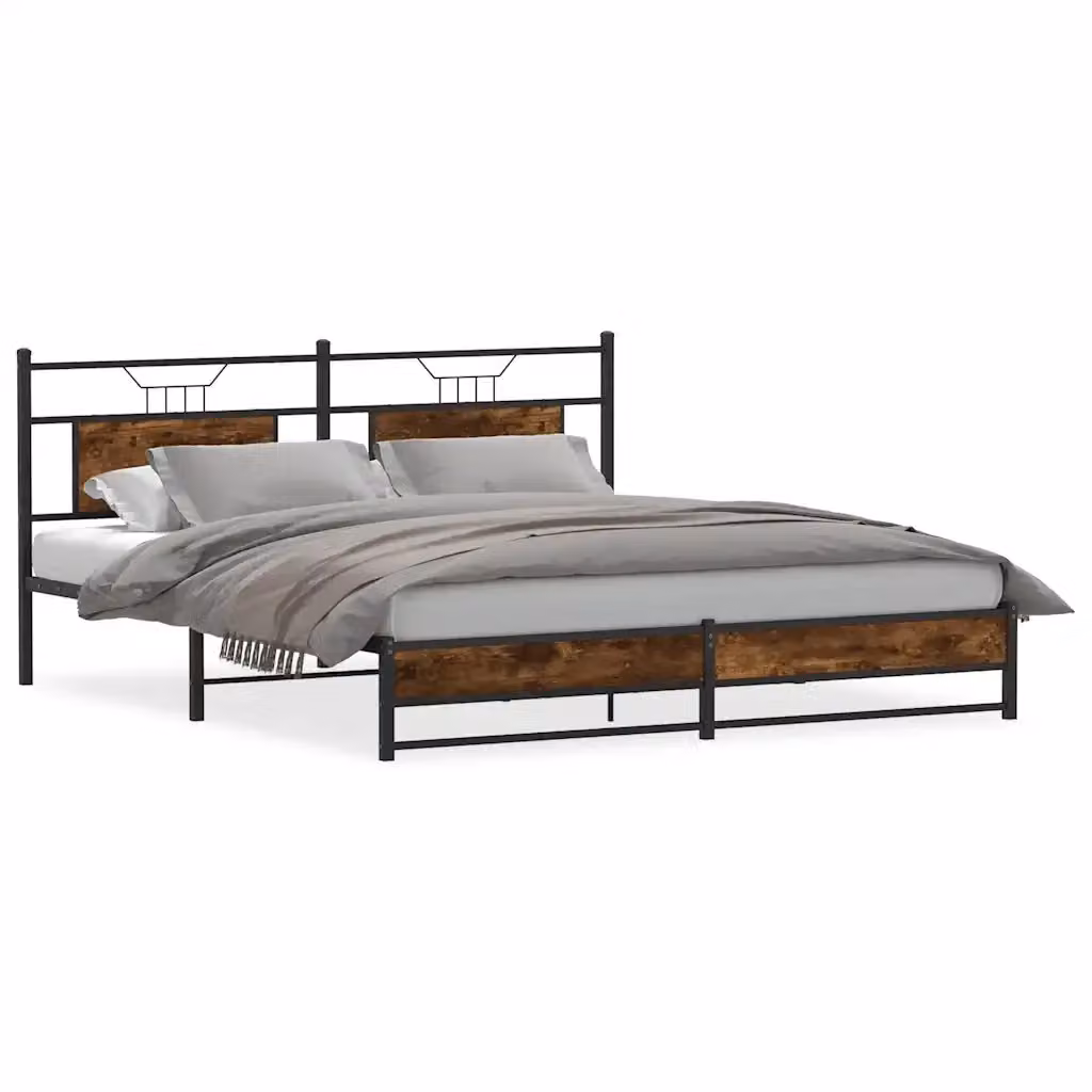 Giroletto vidaXL in metallo e MDF color rovere fumo con doghe fisse, L/P: 180 x 200 cm – 2