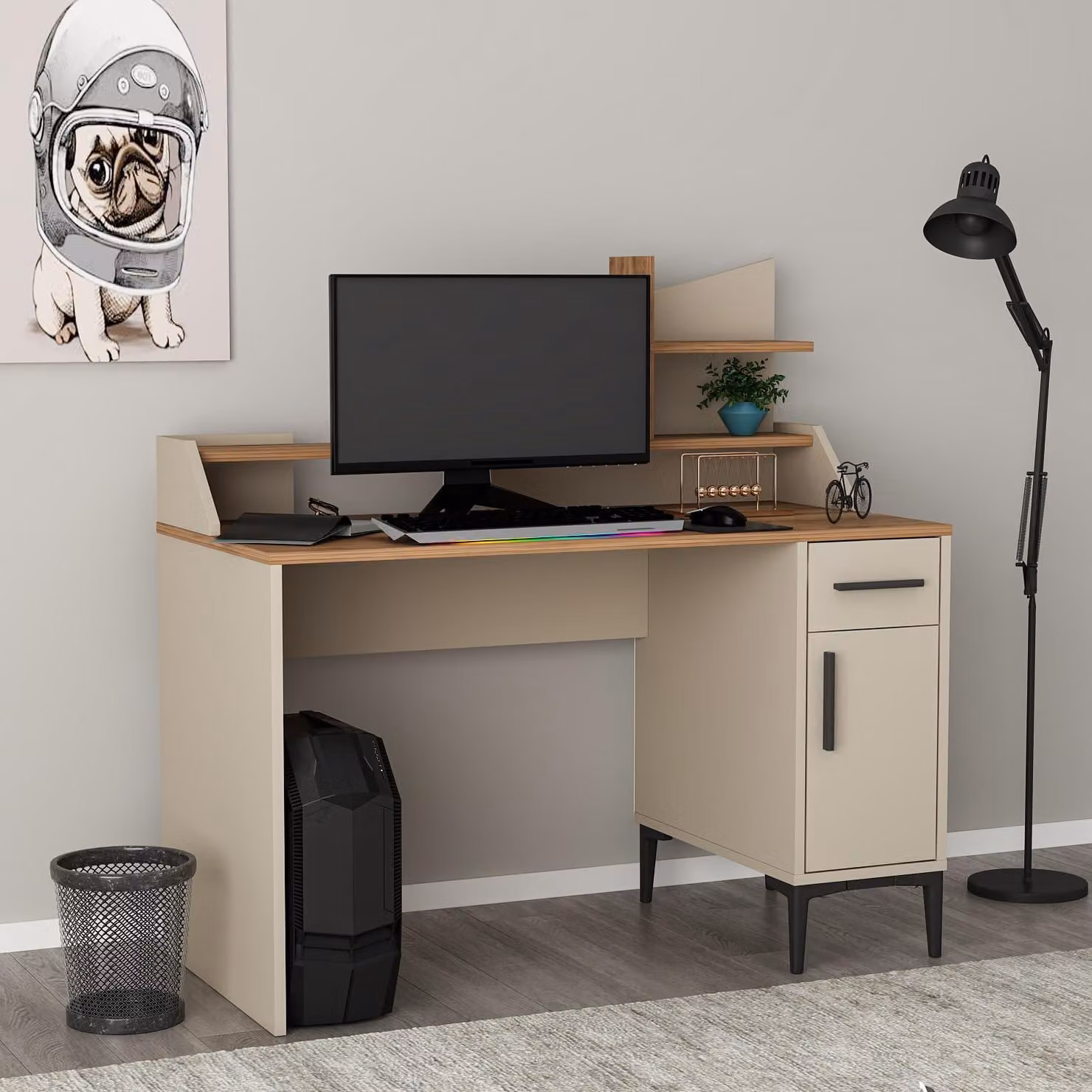 HOMIDEA ZETA: Scrivania con scaffali – Moderna scrivania per computer e tavolo da trucco, ideale per l'ufficio domestico, lo studio e la camera dei ragazzi (noce/beige)