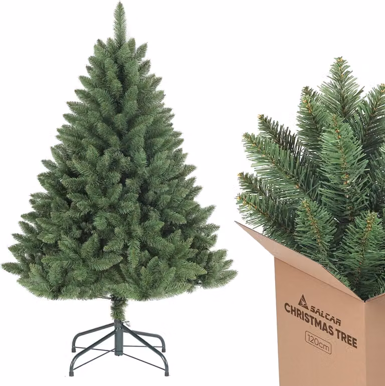 Salcar Albero di Natale artificiale 120 cm Abete Nordmann 290 punte realistico con sistema pieghevole