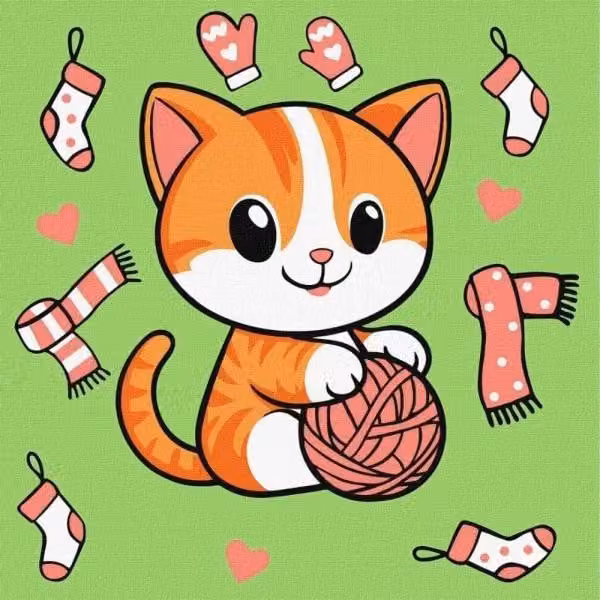 Dipingere seguendo i numeri - Gattino e gomitolo 1 Kids - Ideyka