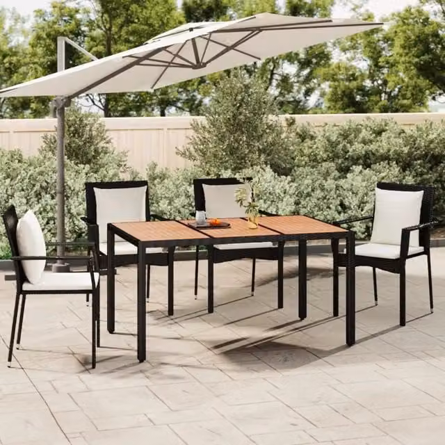 Tavolo da giardino rettangolare estensibile vidaXL in legno di acacia oliato e polyrattan nero