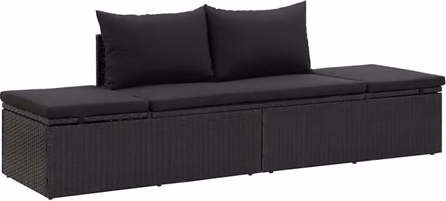 Lettino Prendisole | Sdraio da giardino | Lettino da sole con Cuscini in Polyrattan Nero