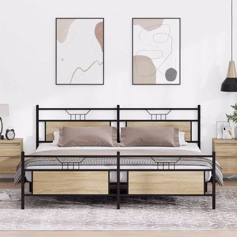 vidaXL Giroletto in Metallo e MDF Rovere Sonoma e Nero 200x200 cm