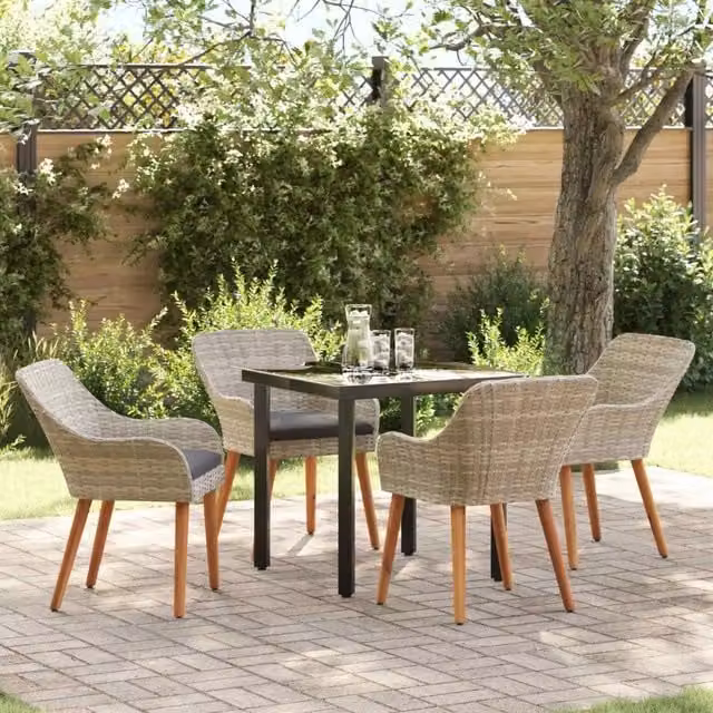 Set da pranzo per giardino e terrazza vidaXL in polyrattan grigio con tavolo rettangolare e 4 sedie – 1