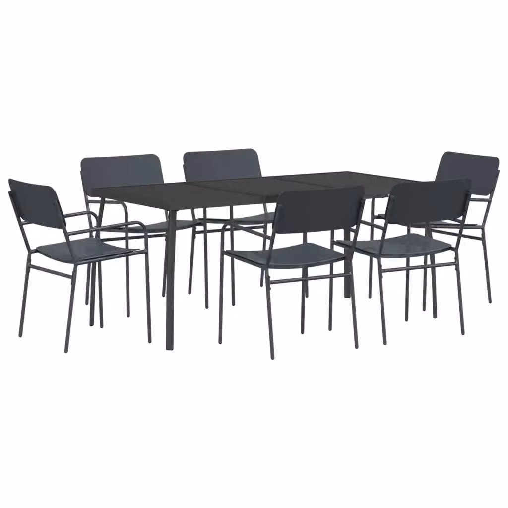 Set da pranzo moderno vidaXL in acciaio verniciato a polvere antracite per giardino e terrazza, 7 pezzi, L: 165 cm, P: 80 cm, H: 72 cm – 2
