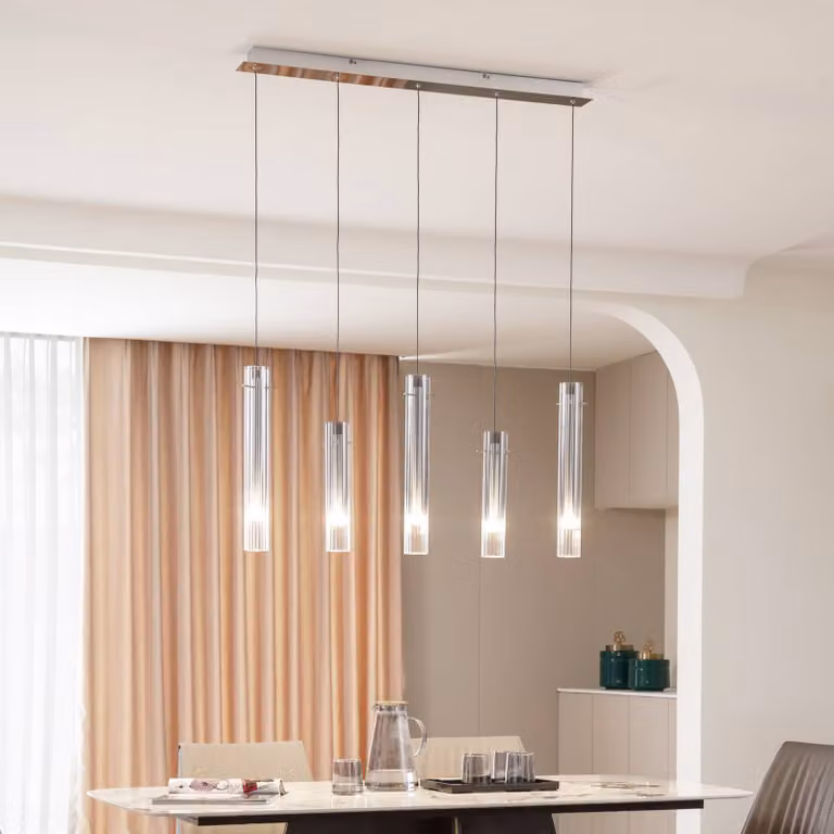 Lampada a sospensione in vetro Korvitha Lucande, dimmerabile, Alluminio / Grigio / Zincato, Soggiorno / Sala da pranzo, Vetro, Moderno, Lampada a sospensione
