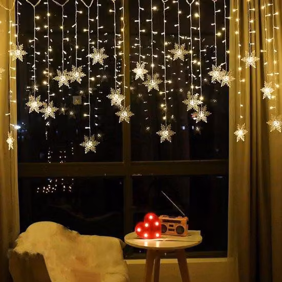 Luci natalizie - Filamento LED - Illuminazione decorativa per interni - Telecomando - Natale - Balcone - Tende - Giardino - Festività - 96 LED - 4 metri - Bianco caldo