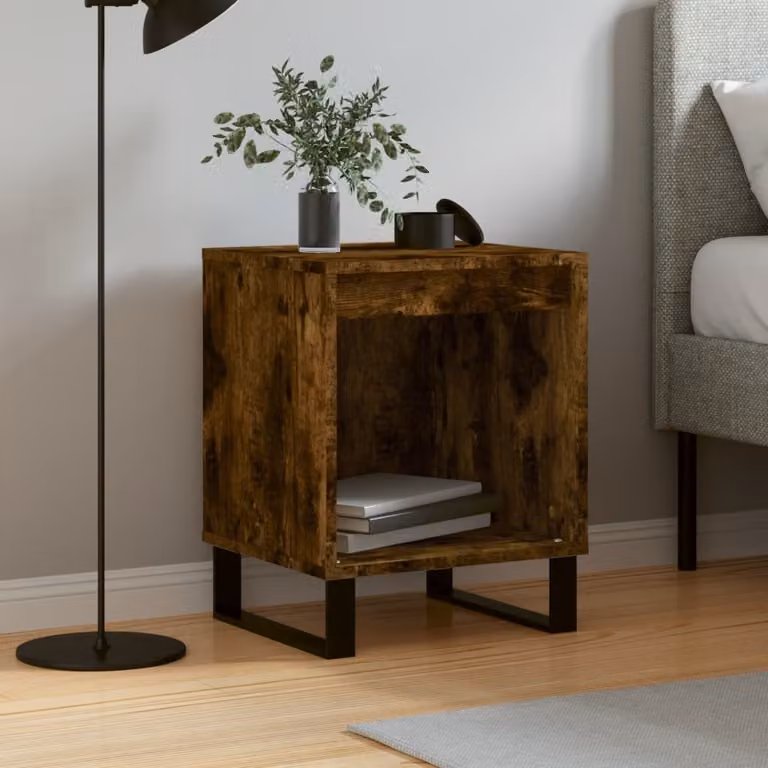 Comodino moderno vidaXL in legno multistrato color rovere fumo, sospeso a parete, L 40 cm x P 35 cm x H 50 cm