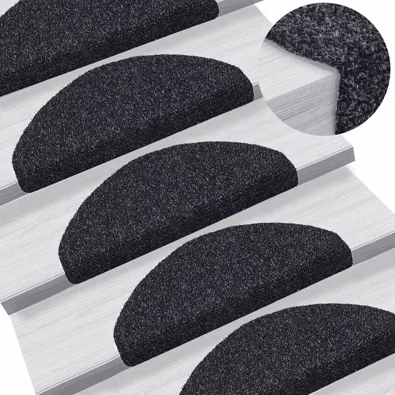 Set di 5 tappetini per scale autoadesivi vidaXL neri semicircolari, L: 65 cm, P: 21 cm, H: 4 cm