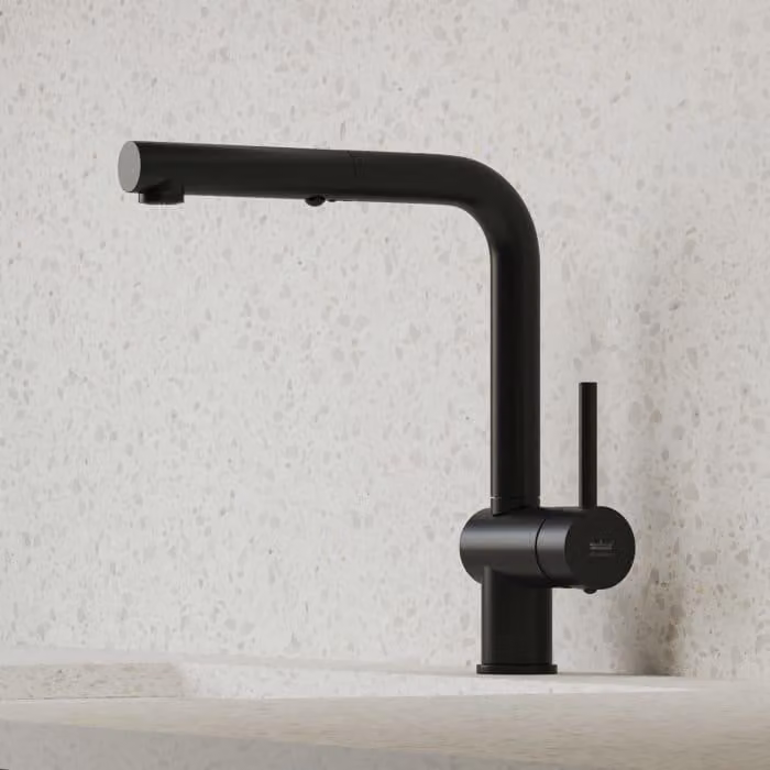 Miscelatore monocomando per cucina Kronenbach, modello Lima, con bocca mobile e doccetta estraibile con 2 tipi di getto