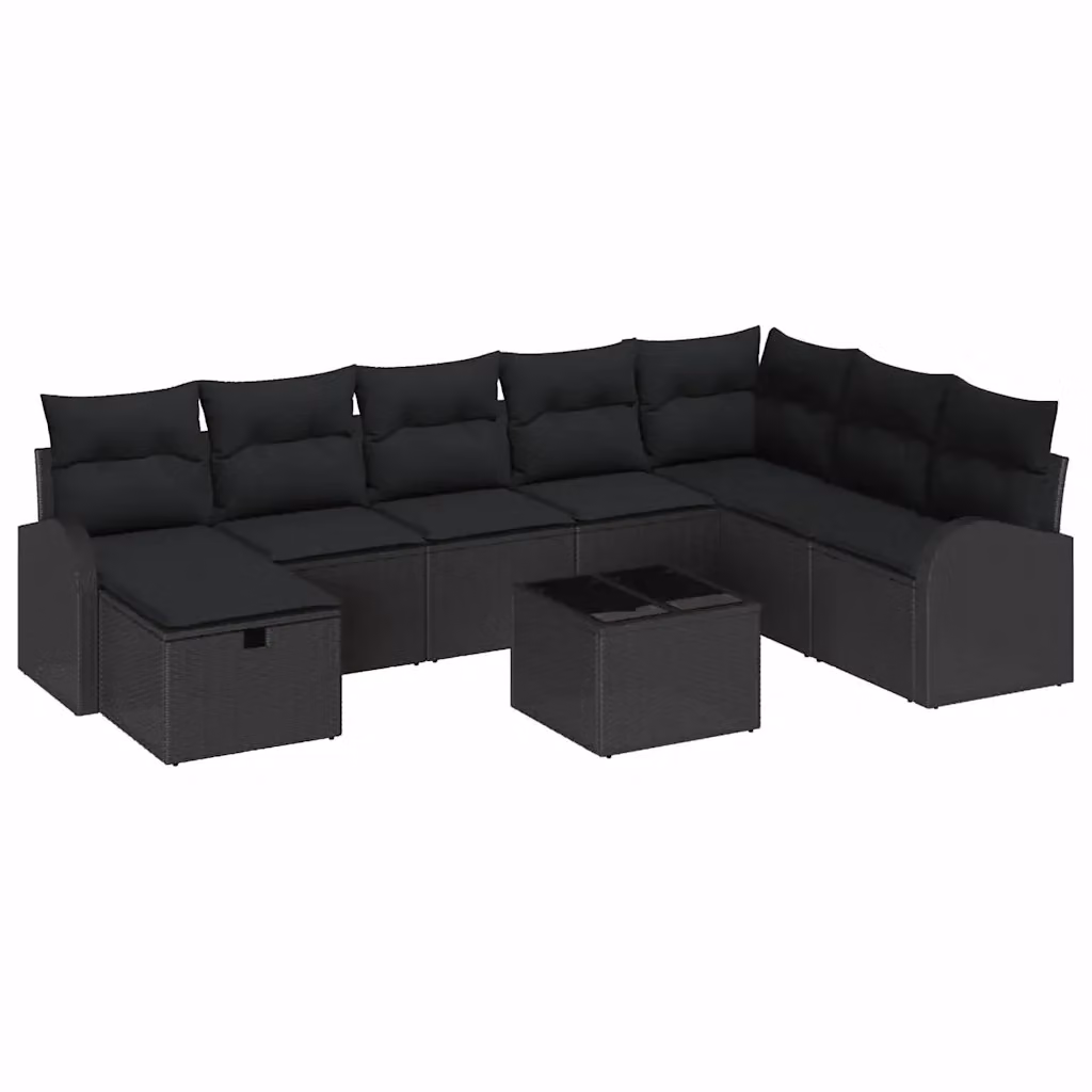 vidaXL Set di divani da giardino 9 pezzi in rattan nero con cuscini e contenitore per archiviazione – 2
