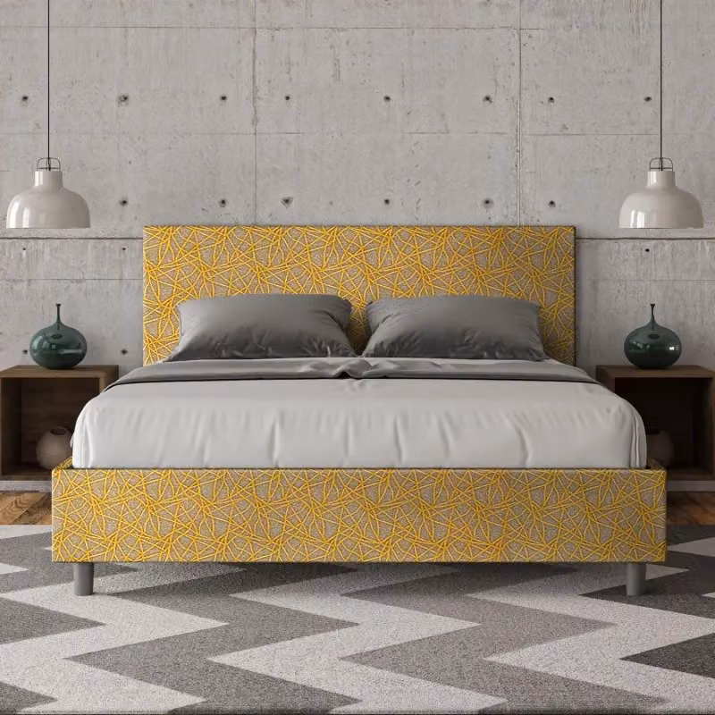 Letto matrimoniale imbottito con contenitore Ityhome Era Adele giallo L 160 x P 200 cm – 2