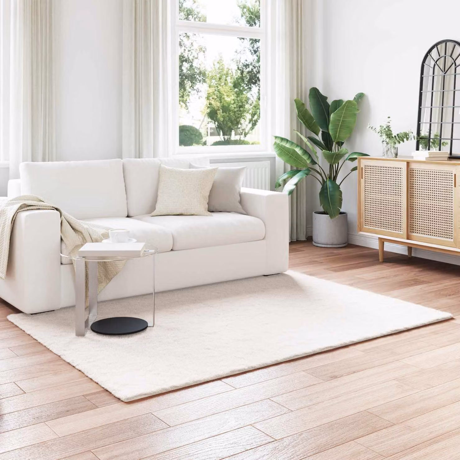 vidaXL Tappeto antiscivolo in ecopelliccia di coniglio OLITE, colore beige/bianco, L: 170 cm