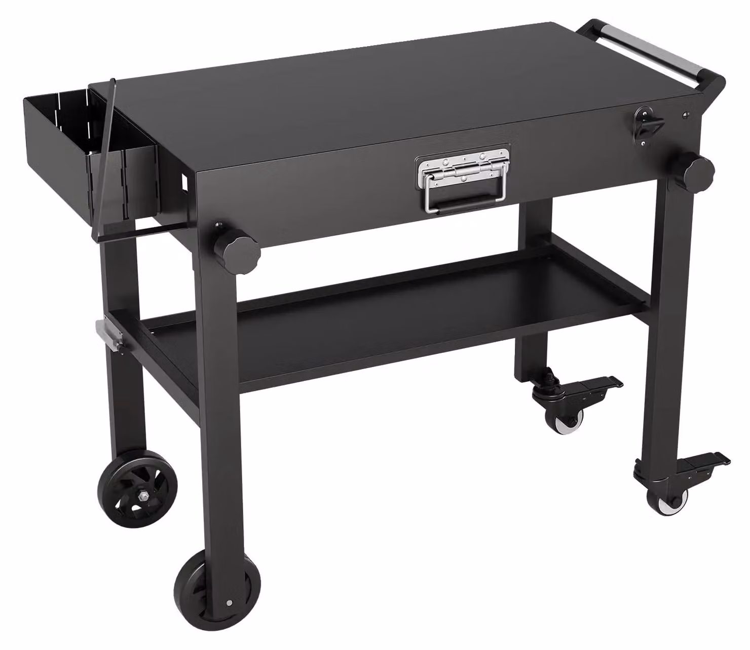 Carrello per barbecue, design pieghevole, trasportabile grazie alle ruote, nero