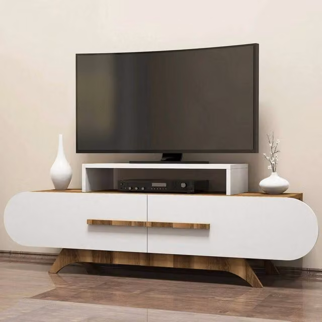 Mobile porta TV Baghdad DMORA, Credenza da soggiorno moderna in Noce e Bianco, L: 145 cm, P: 36,8 cm, H: 49,8 cm