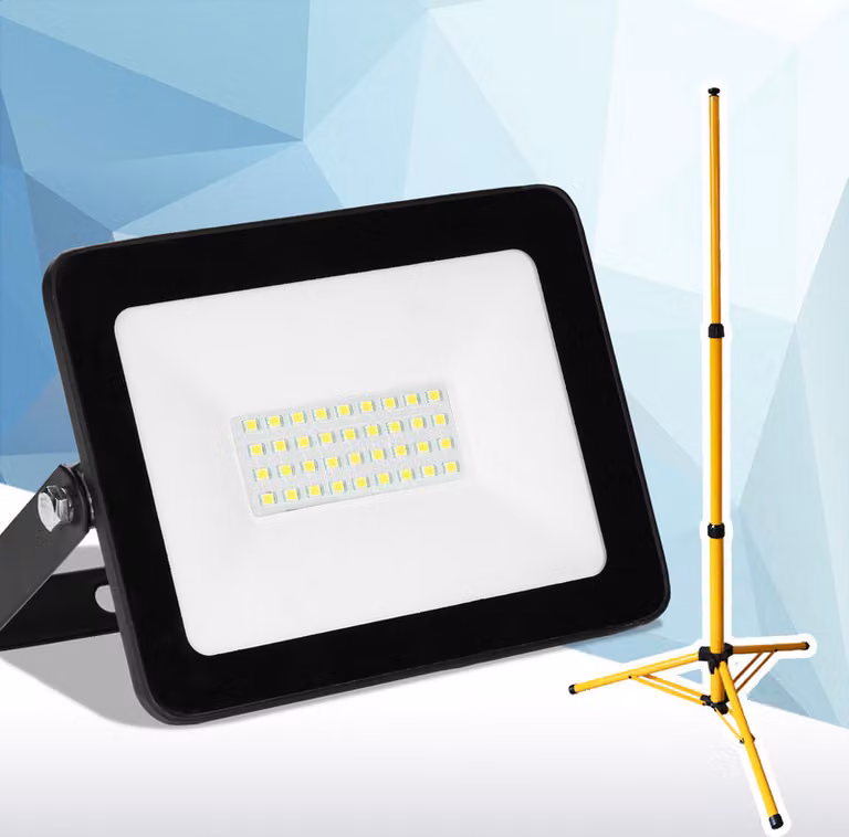 Jayseuw 30W LED faro da costruzione Proiettore Treppiede Proiettore da esterno Luce da lavoro Faro da costruzione IP66 Impermeabile Bianco freddo