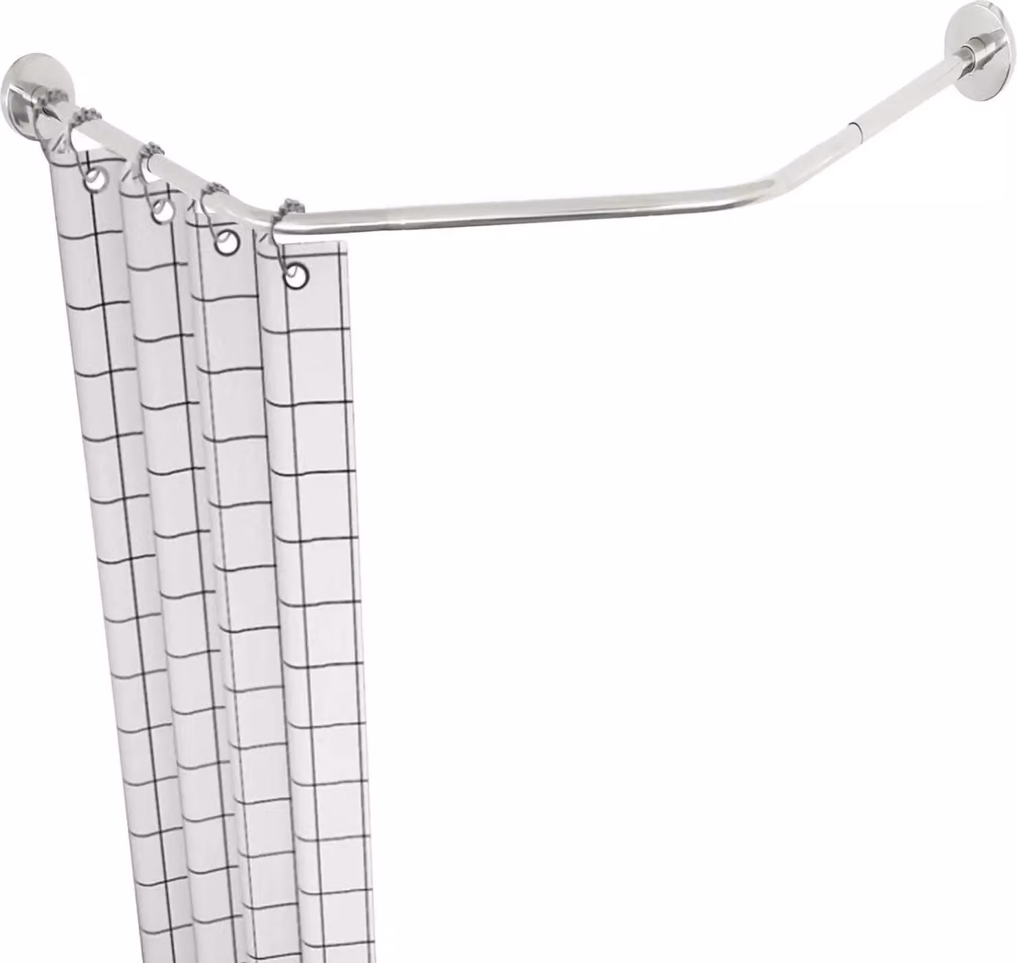 Asta angolare per tenda doccia - Asta doccia - Montaggio a parete - Regolabile 45-75 cm - Metallo - Forma curva - Argento