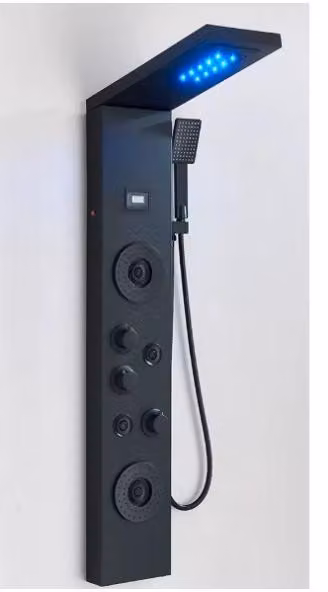Pannello doccia, getto a pioggia, illuminazione a LED, nero 8049