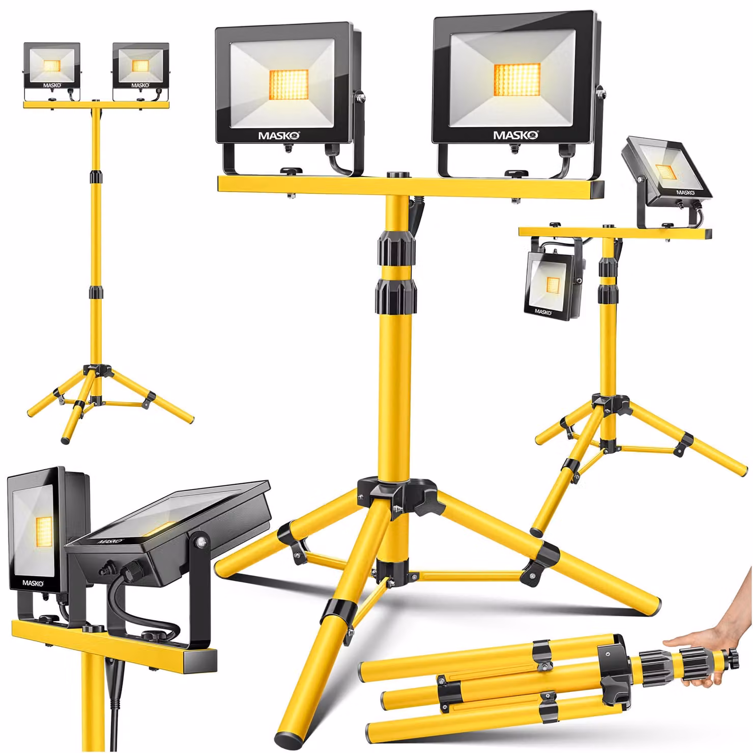 MASKO® Lampada da cantiere a LED con stativo, 100W (2x50W), 6500K, regolabile in altezza fino a 202 cm