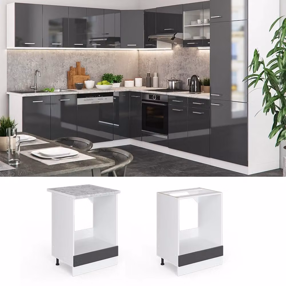 Mobile per forno da incasso R-Line Vicco Antracite lucido e Bianco con finitura Rovere, Larghezza: 60 cm – 2