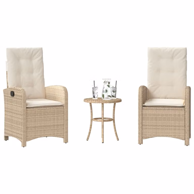 Set da Bistrò vidaXL in Polyrattan con Cuscini Beige e Bianco per Giardino e Terrazzo