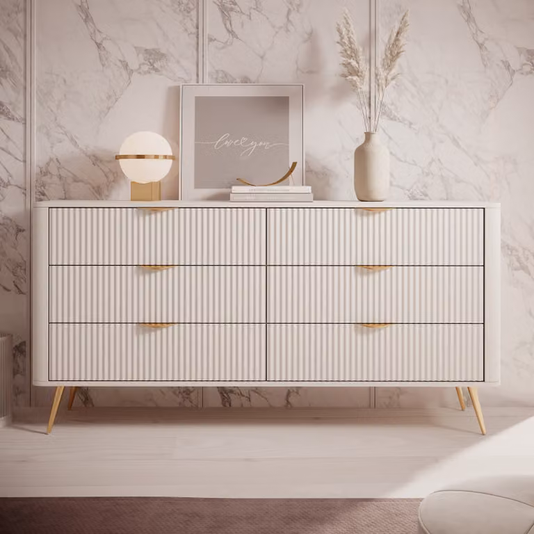 AX LIVING Cassettiera beige con cassetti Vespasia 163 6S - larghezza 163,2 cm
