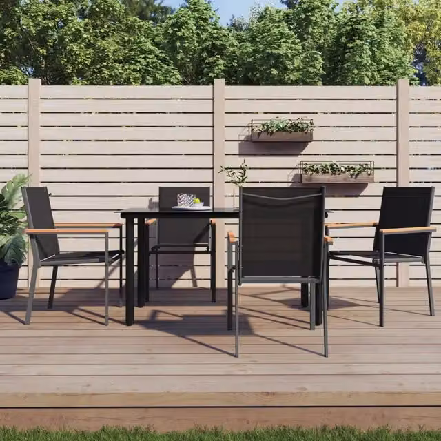 Set di 4 sedie da giardino vidaXL in acciaio nero e textilene con braccioli, L/P/H: 55 x 61,5 x 90 cm – 1